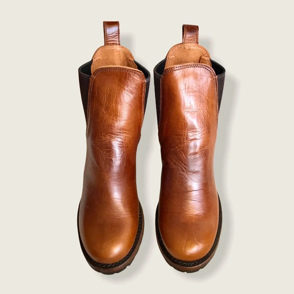 Frye Sabrina Chelsea Cognac Leather Ankle Booties - Picture 9 of 16